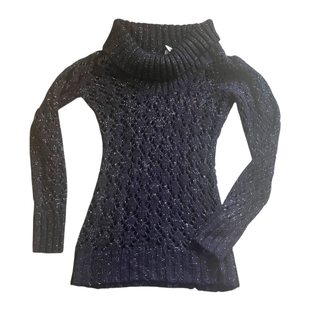 Daytrip Sparkly Cowl Neck Sweater Medium Black and Silver Metallic‎ Mesh Knit